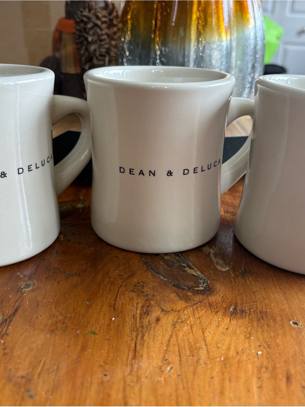 DEAN & DELUCA Set of 3 Diner Mugs 10 oz Off-White Café Style